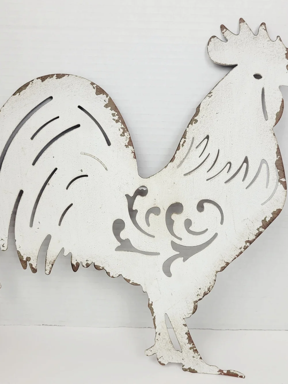 Set of 2~Rooster Metal Wall Decor ~Distressed~Rustic Farmcore~Turquoise~White